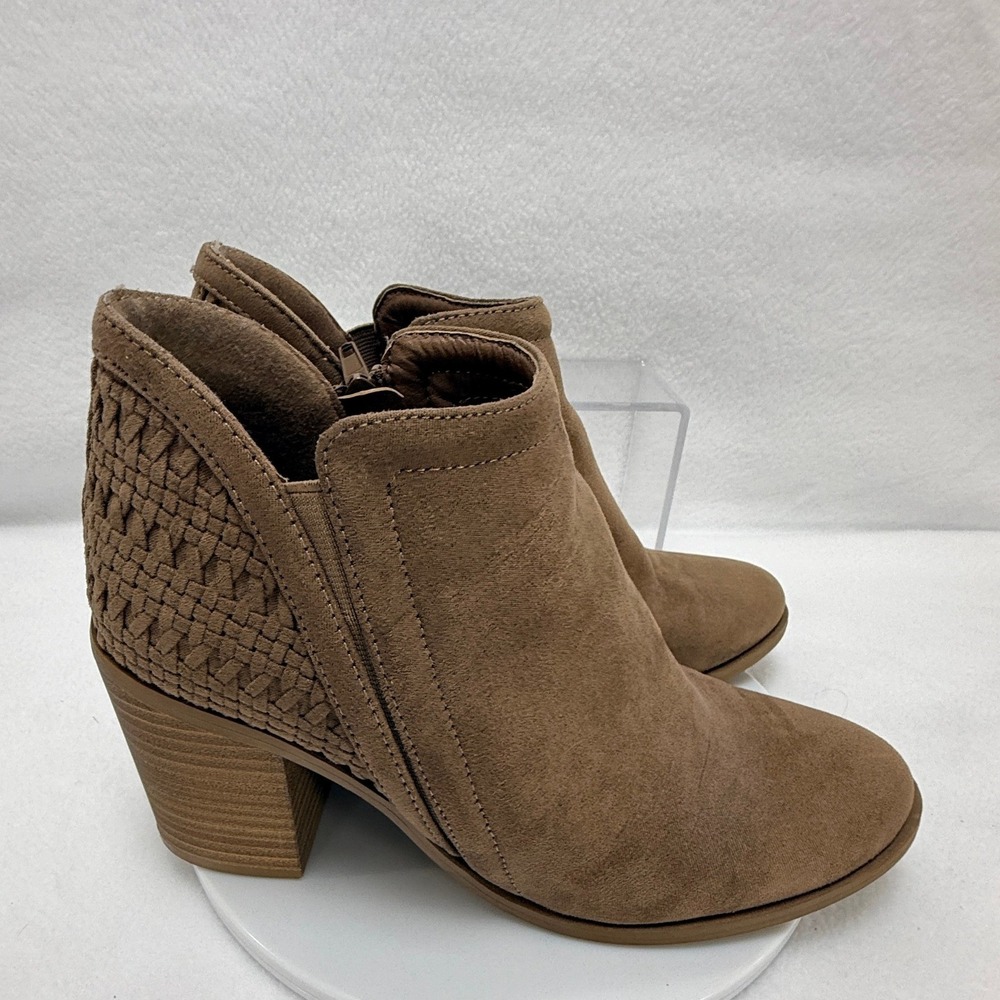 Madden Girl Ankle Boots‎ Women 7.5 Brown Boho Western Suede Woven Block Heel